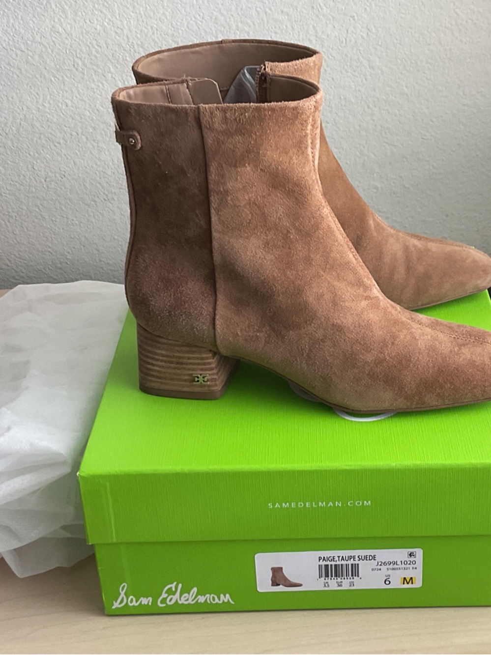 Sam Edelman Chestnut Suede Ankle Booties with Stacked Heel
